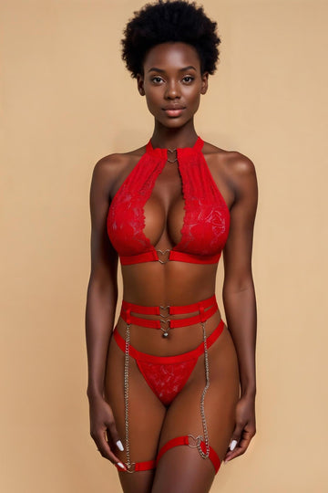 Heart Strap Metal Chain Bra Set SMXBLIISS.LOVE bra set, Pleasure Bra