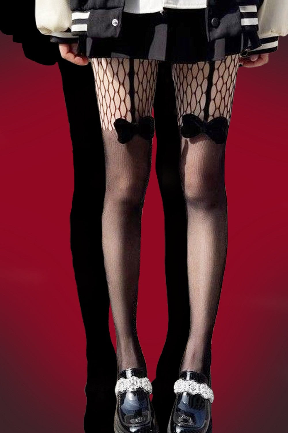 Bow Patchwork Thigh-High Stockings YDBLIISS.LOVE Fishnet Stockings