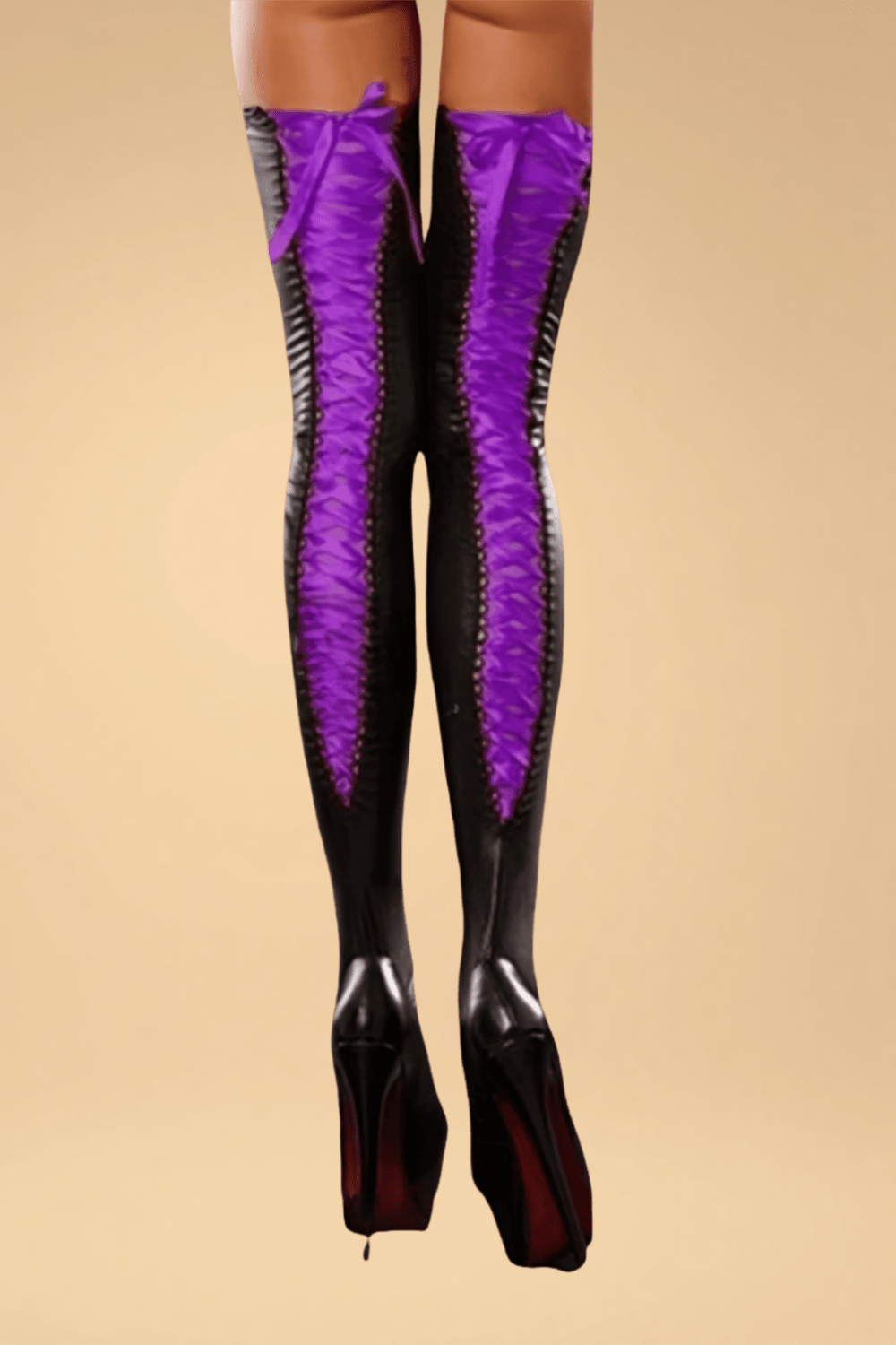 Lace-Up Patent Leather Thigh-High Stockings FNEBLIISS.LOVE Thigh High Stockings