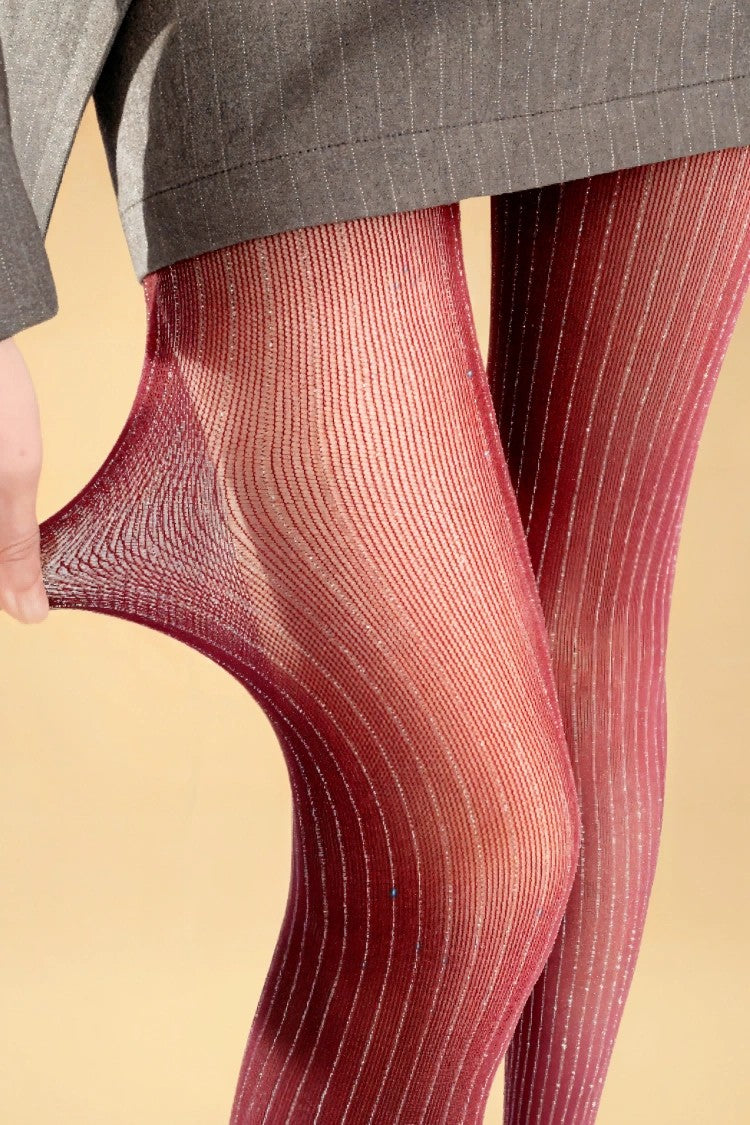 Shiny Silver Thread Vertical Striped Stockings MLYBLIISS.LOVE Pantyhose