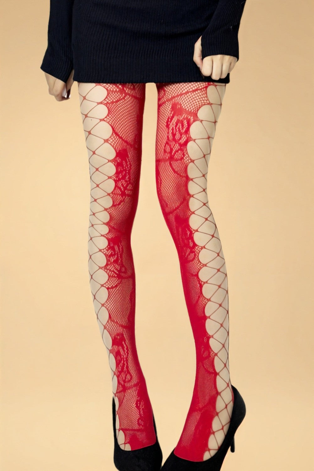 Side-cutout Rose Fishnet Stockings MLYBLIISS.LOVE Fishnet Stockings