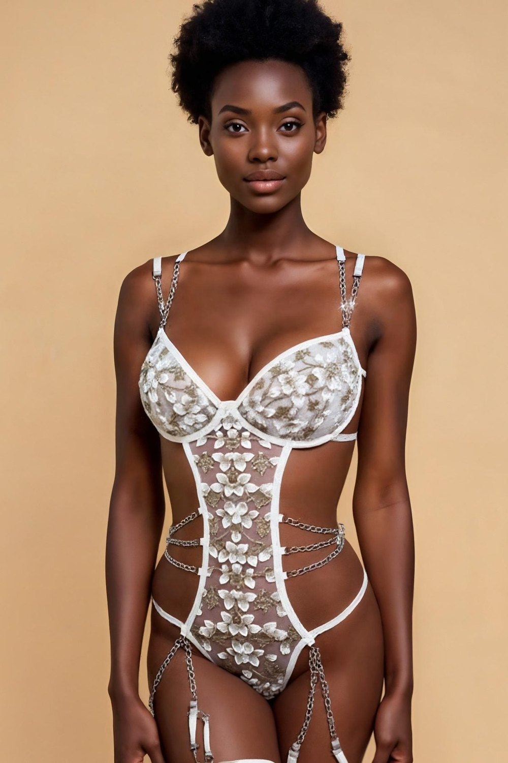 Floral Embroidered Chain Teddy FNEBLIISS.LOVE Bodysuit, Ultra Sexy Lingerie
