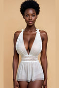 Lace Trim Halter Sheer Babydoll Set YTNBLIISS.LOVE babydoll, Bridal, Plus Size Nightwear