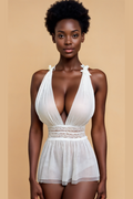 Lace Trim Halter Sheer Babydoll Set YTNBLIISS.LOVE babydoll, Bridal, Plus Size Nightwear