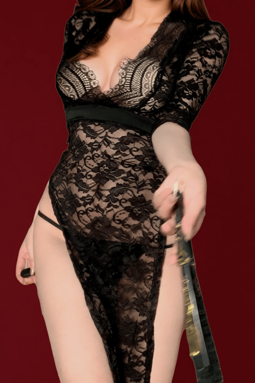 Plus Size Lace Slit Gown