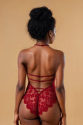 Tie Neck Backless Teddy FNEBLIISS.LOVE Bodysuit, Open Crotch
