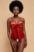 Tie-up Bowknot Open-Cup Bodysuit GYXYYBLIISS.LOVE Bodysuit, Open front