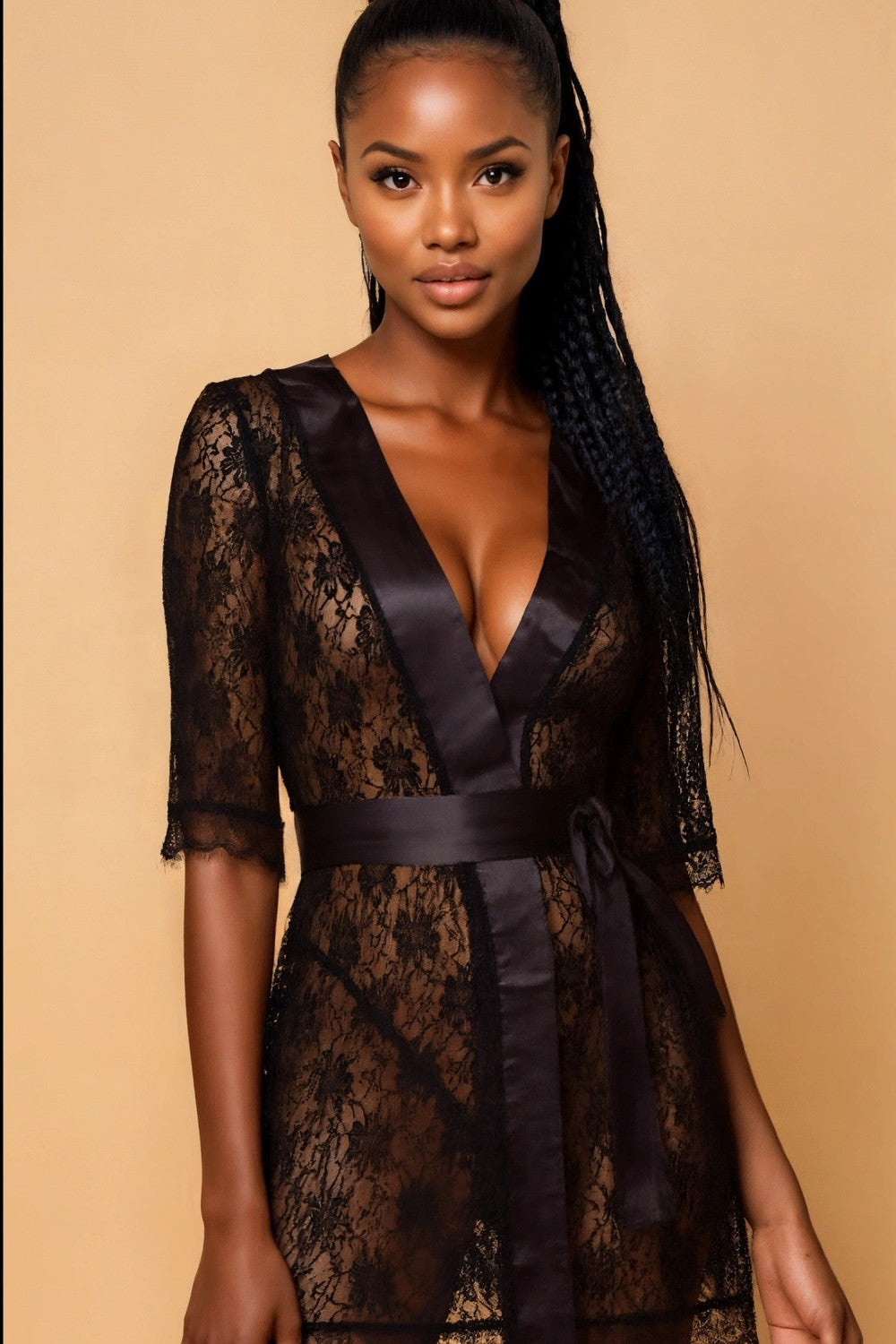 Sultry Lace Peekaboo Robe FNEBLIISS.LOVE Casual, Robe