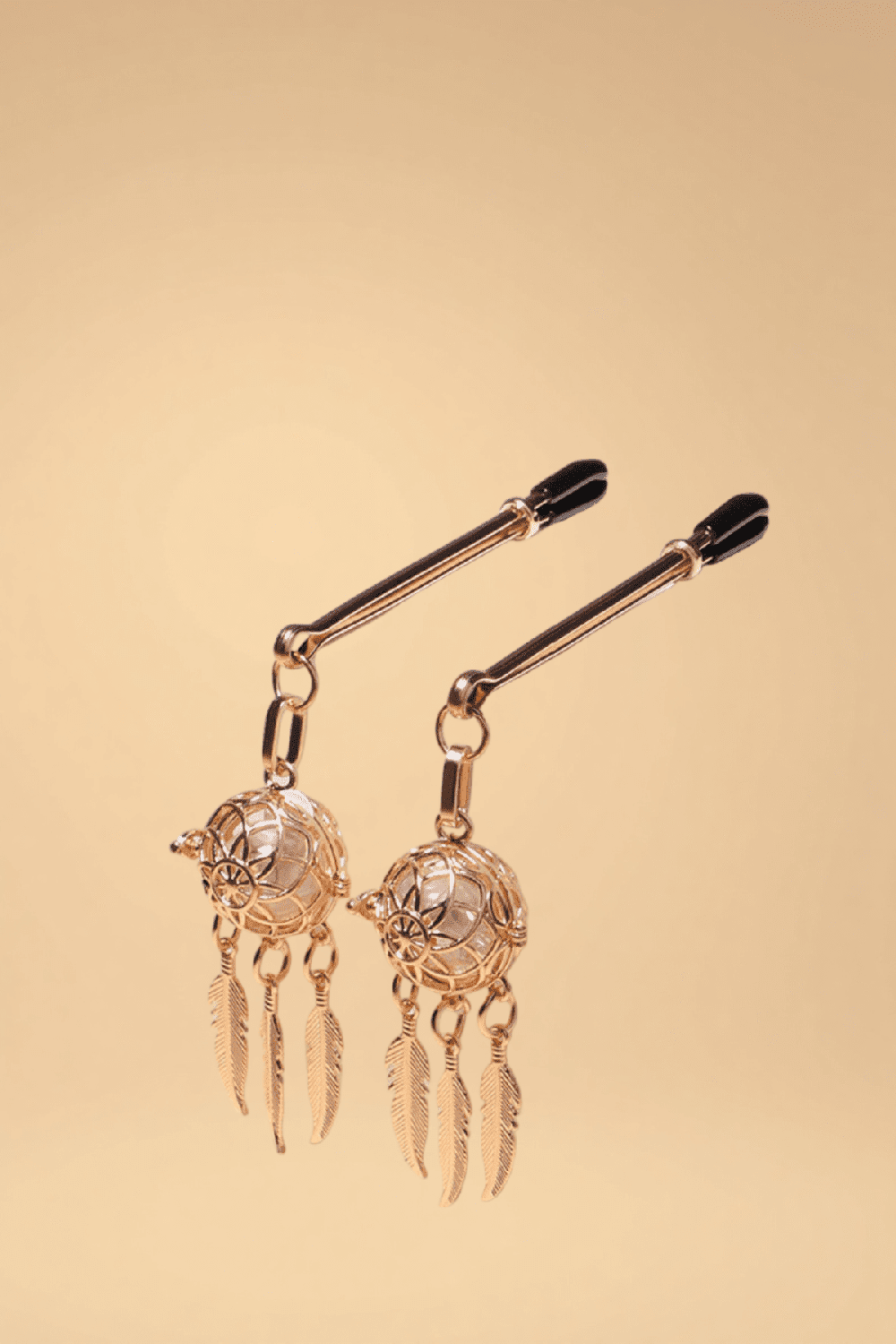 Glowing Bell Nipple Clamps Pleasures JC Gold One size fits most _of_bliiss.love_sexy_lingerie_sexy_costume_trendy_and_latest_designs_seductive_lingerie_November_2024