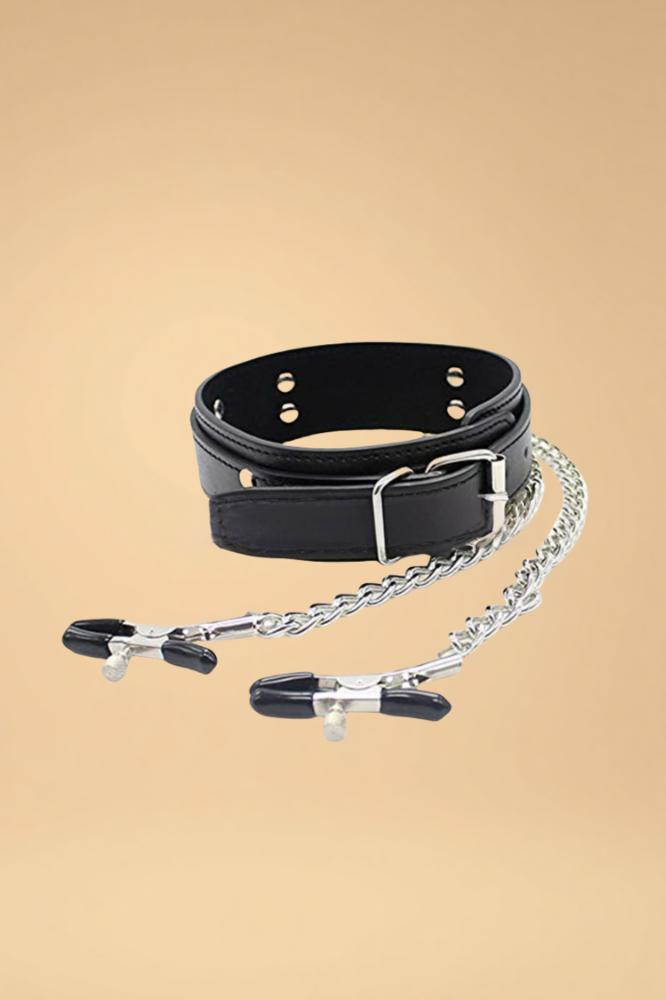 Leather Choker with Nipple Clamps Pleasures SY _of_bliiss.love_sexy_lingerie_sexy_costume_trendy_and_latest_designs_seductive_lingerie_November_2024