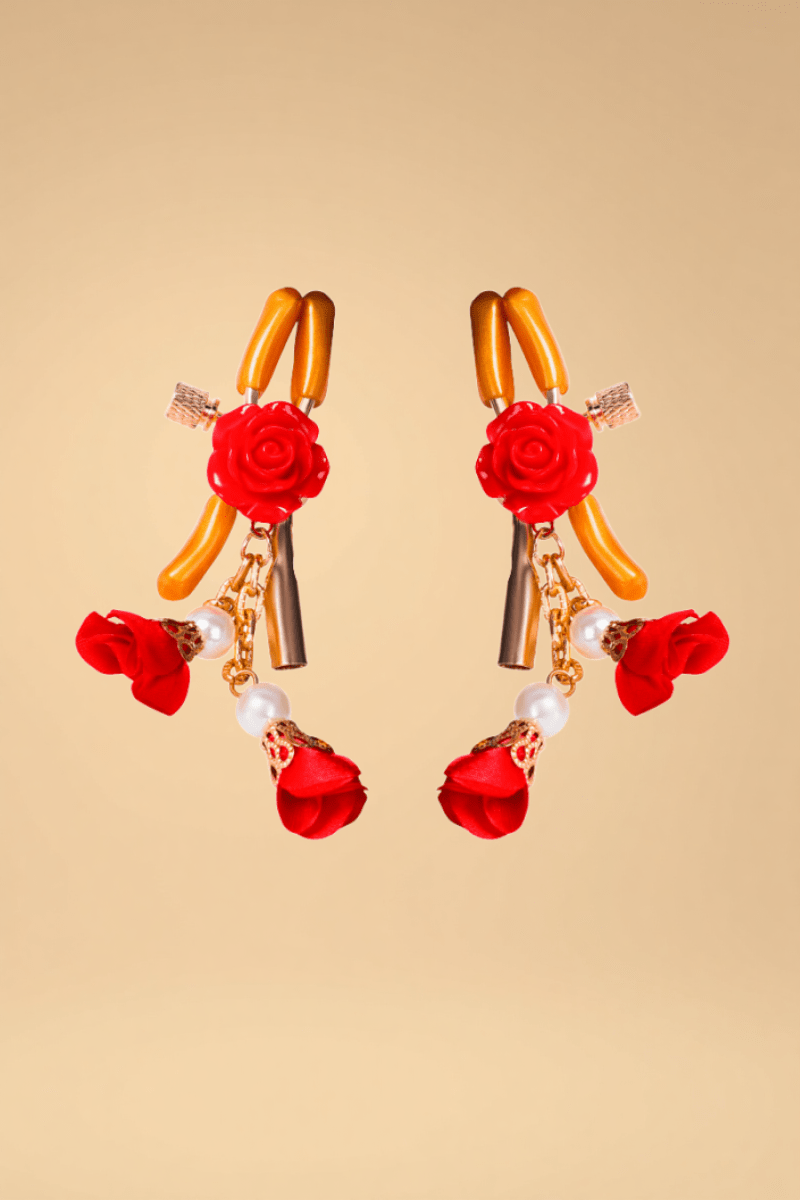 Rose Tassel Nipple Clamps Pleasures JC Red One size fits most _of_bliiss.love_sexy_lingerie_sexy_costume_trendy_and_latest_designs_seductive_lingerie_November_2024