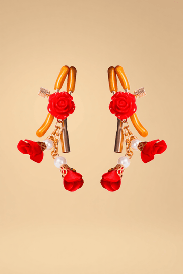Rose Tassel Nipple Clamps Pleasures JC Red One size fits most _of_bliiss.love_sexy_lingerie_sexy_costume_trendy_and_latest_designs_seductive_lingerie_November_2024