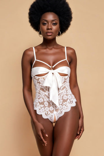 Hollow-out Bowknot Lace Teddy GYXYYBLIISS.LOVE Bodysuit, Open Crotch, Open front