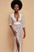 Plus Size Lace Sheer Slit Gown SXJBLIISS.LOVE Nightgown, Plus Size Nightwear
