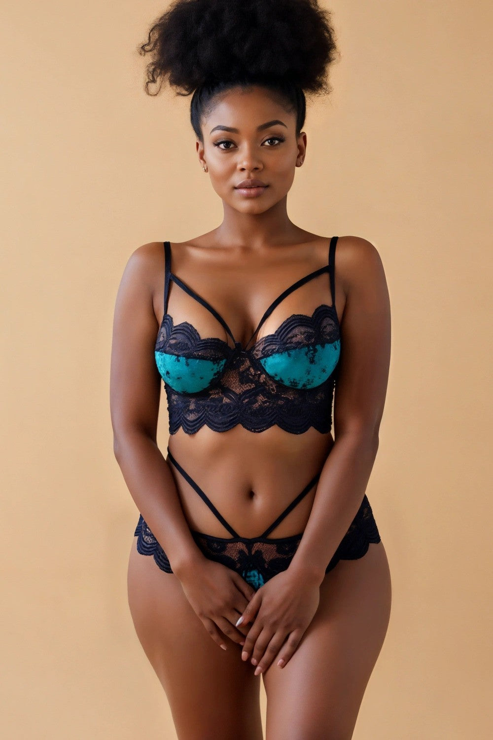 Velvet Spliced Lace Bra Set FNEBLIISS.LOVE bra set, Date Night
