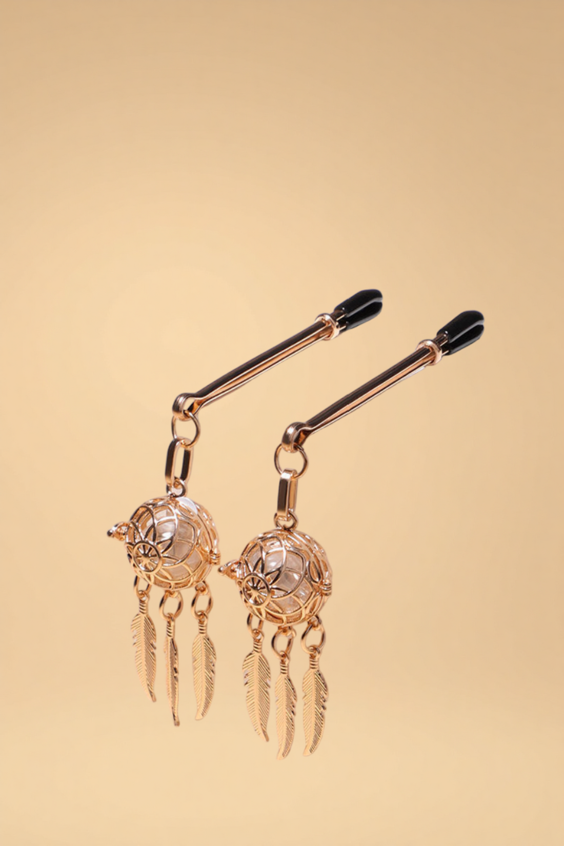 Glowing Bell Nipple Clamps Pleasures JC Gold One size fits most _of_bliiss.love_sexy_lingerie_sexy_costume_trendy_and_latest_designs_seductive_lingerie_November_2024