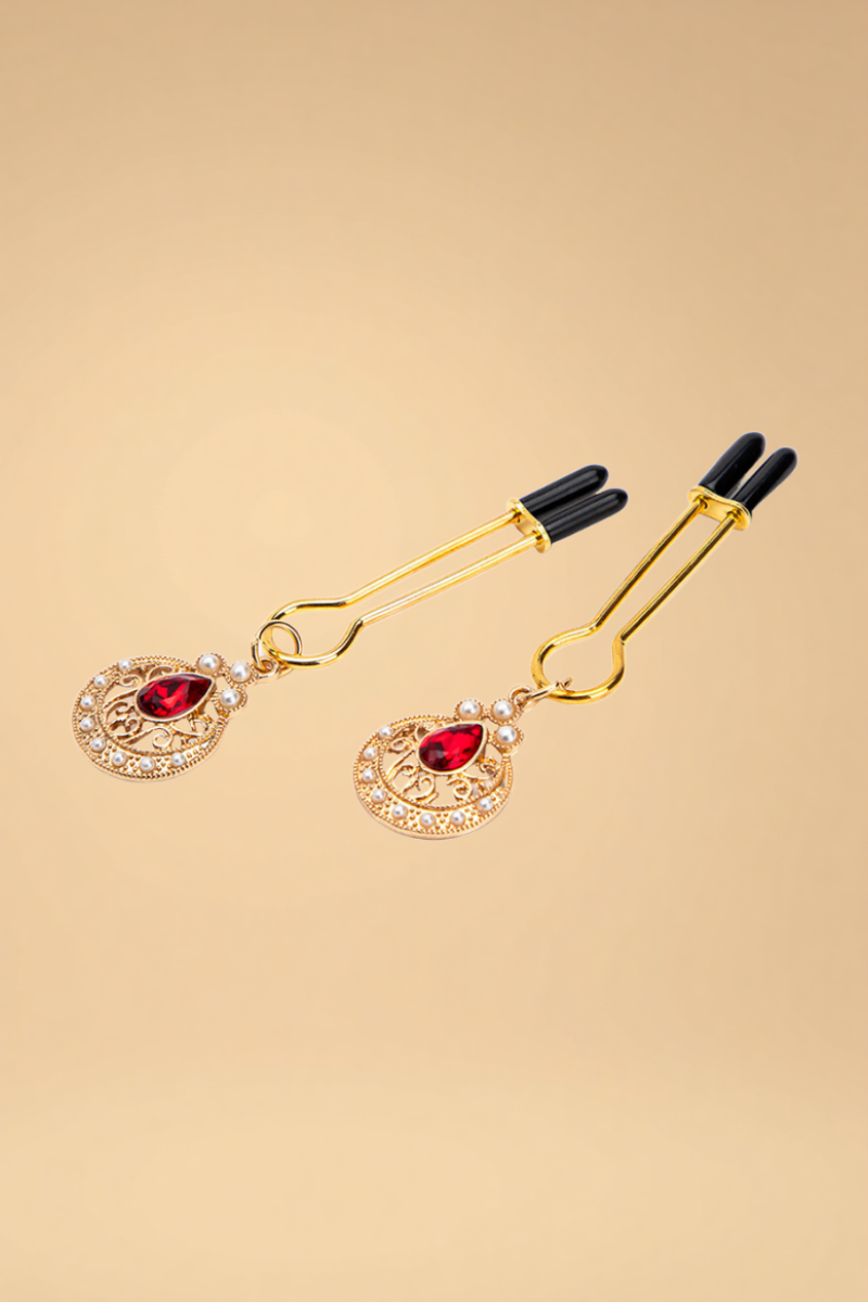 Golden Nipple Clamps Pleasures JC Gold One size fits most _of_bliiss.love_sexy_lingerie_sexy_costume_trendy_and_latest_designs_seductive_lingerie_November_2024