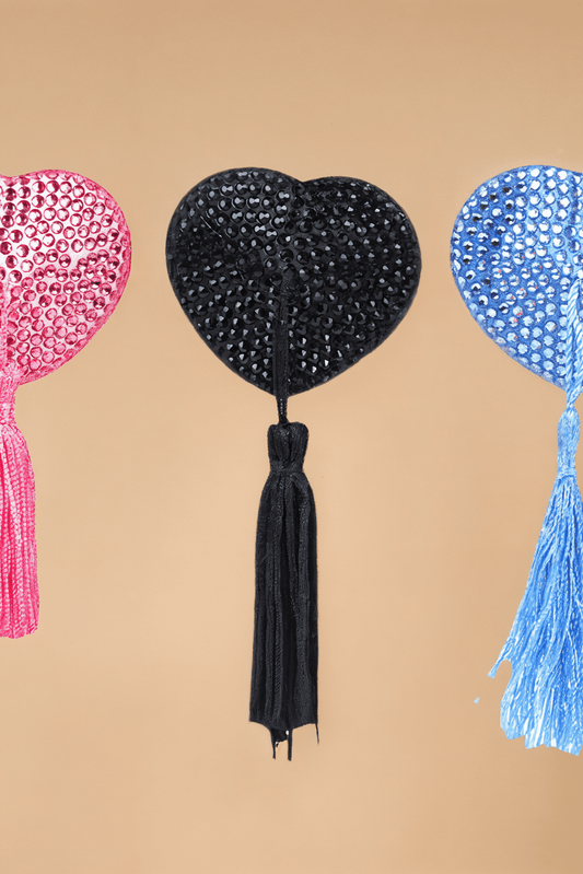 Heart-Shaped Nipple Stickers with Fringe BLIISS.LOVE Black _of_bliiss.love_sexy_lingerie_sexy_costume_trendy_and_latest_designs_seductive_lingerie_November_2024