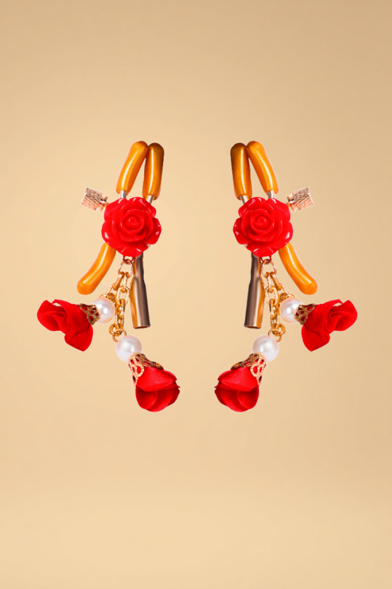 Rose Tassel Nipple Clamps Pleasures JC Red One size fits most _of_bliiss.love_sexy_lingerie_sexy_costume_trendy_and_latest_designs_seductive_lingerie_November_2024