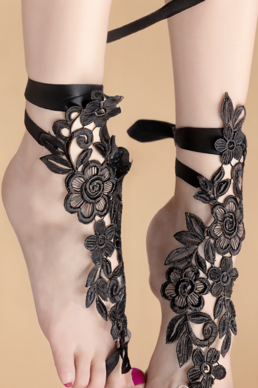 Sexy Lace Embroidered Foot Chains BLIISS.LOVE Black _of_bliiss.love_sexy_lingerie_sexy_costume_trendy_and_latest_designs_seductive_lingerie_November_2024